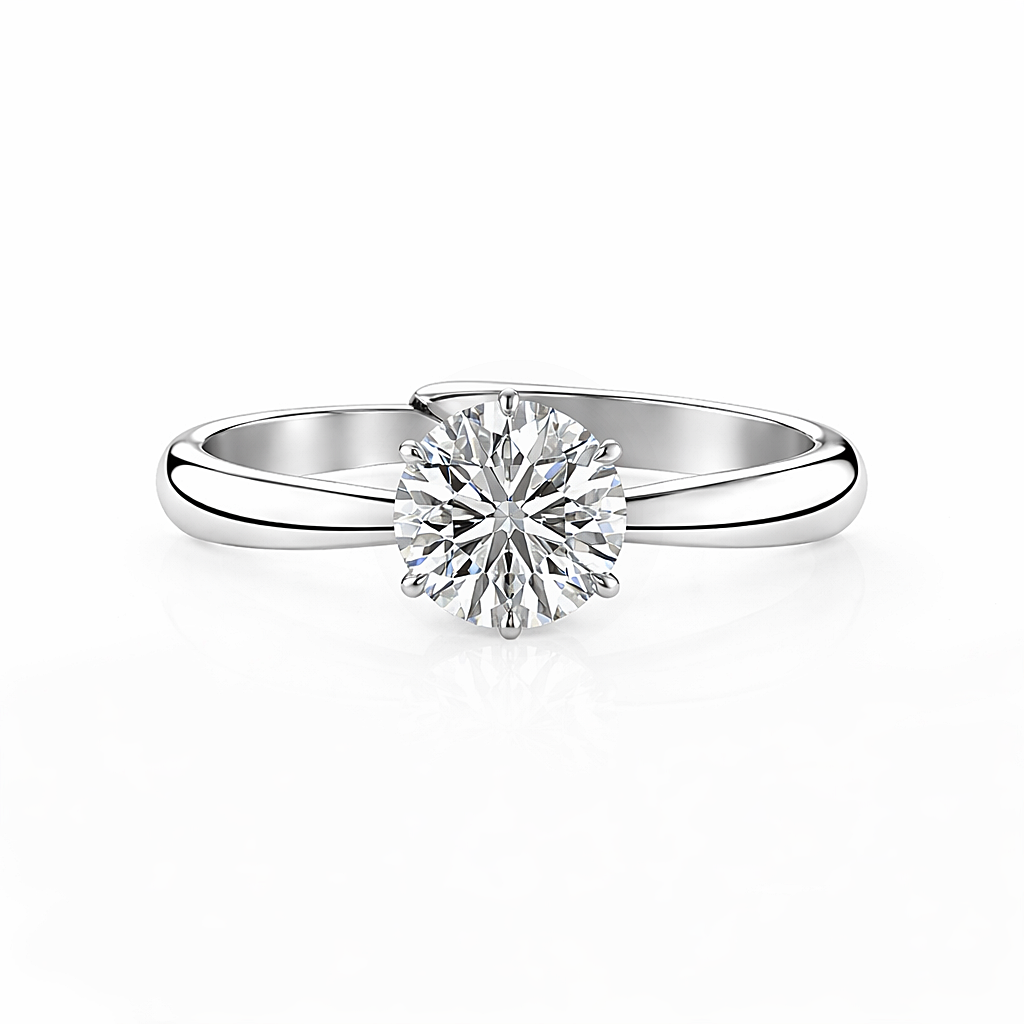 Silver ring with a diamond on a white background