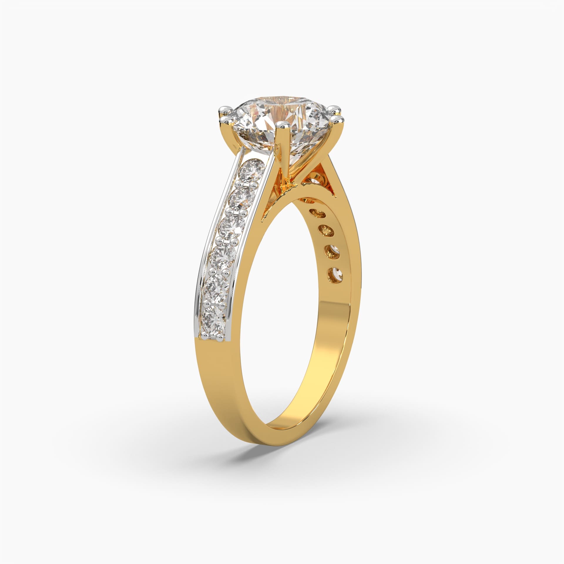 View the side band angle of MYZA’s 2-carat IGI certified lab-grown diamond eternity band ring, standing in 18K hallmark gold. This side profile highlights the continuous row of sparkling lab-grown diamonds, showcasing its luxurious design and smooth band. Ideal for engagements, weddings, or anniversaries, this eco-friendly ring offers both timeless beauty and sustainable craftsmanship. Shop now to find the perfect balance of elegance and eco-conscious luxury with MYZA’s lab-grown diamond jewelry.