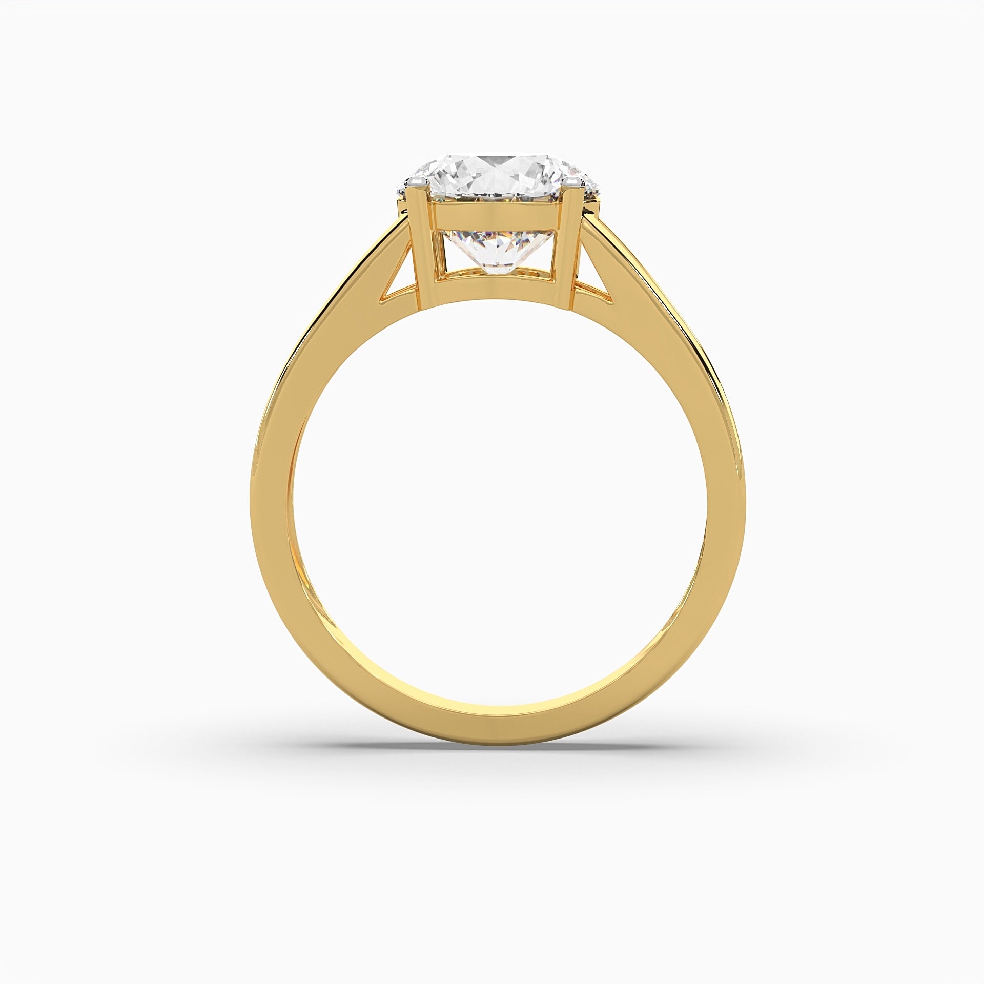 Standing front view of MYZA’s 3-carat dual band ring with IGI certified lab-grown diamonds in 18K hallmark gold. This angle highlights the symmetrical beauty of the dual-band design, showcasing the sparkling diamonds and the elegant craftsmanship of the ring.