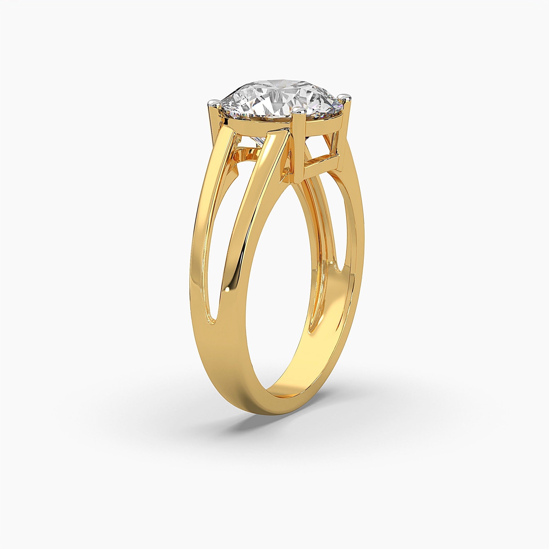 Side view of MYZA’s 4-carat dual band ring with IGI certified lab-grown diamonds set in 18K hallmark gold. This angle highlights the elegant profile of the ring, emphasizing the sleek design of the dual bands and the sustainable brilliance of the lab-grown diamonds.