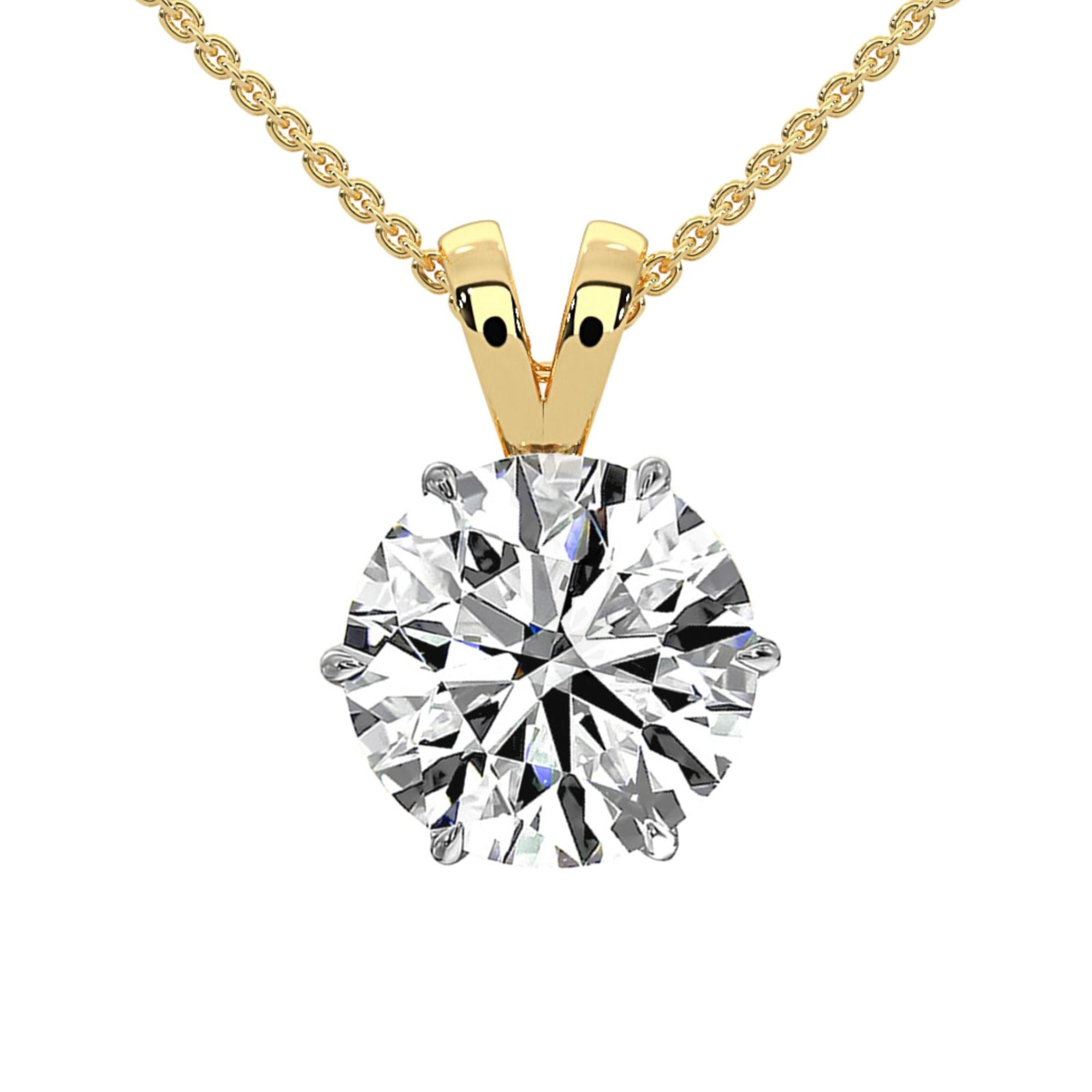 Admire the exquisite details of MYZA’s 5-carat lab-grown diamond necklace in this close-up front view. Set in premium 18K hallmark gold, the necklace showcases the brilliance and sparkle of IGI-certified lab-grown diamonds, offering a sustainable and ethical alternative to traditional mined diamonds. The close-up highlights the diamond’s flawless clarity and the sleek, elegant design of the necklace, making it a luxurious addition to any collection.