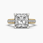 Front view of MYZA’s 5-carat eternity band with princess cut lab-grown diamonds set in 18K hallmark gold. This angle highlights the stunning brilliance of the square-cut diamonds, showcasing the ring's luxurious design and sustainable craftsmanship, ideal for a timeless, elegant look.