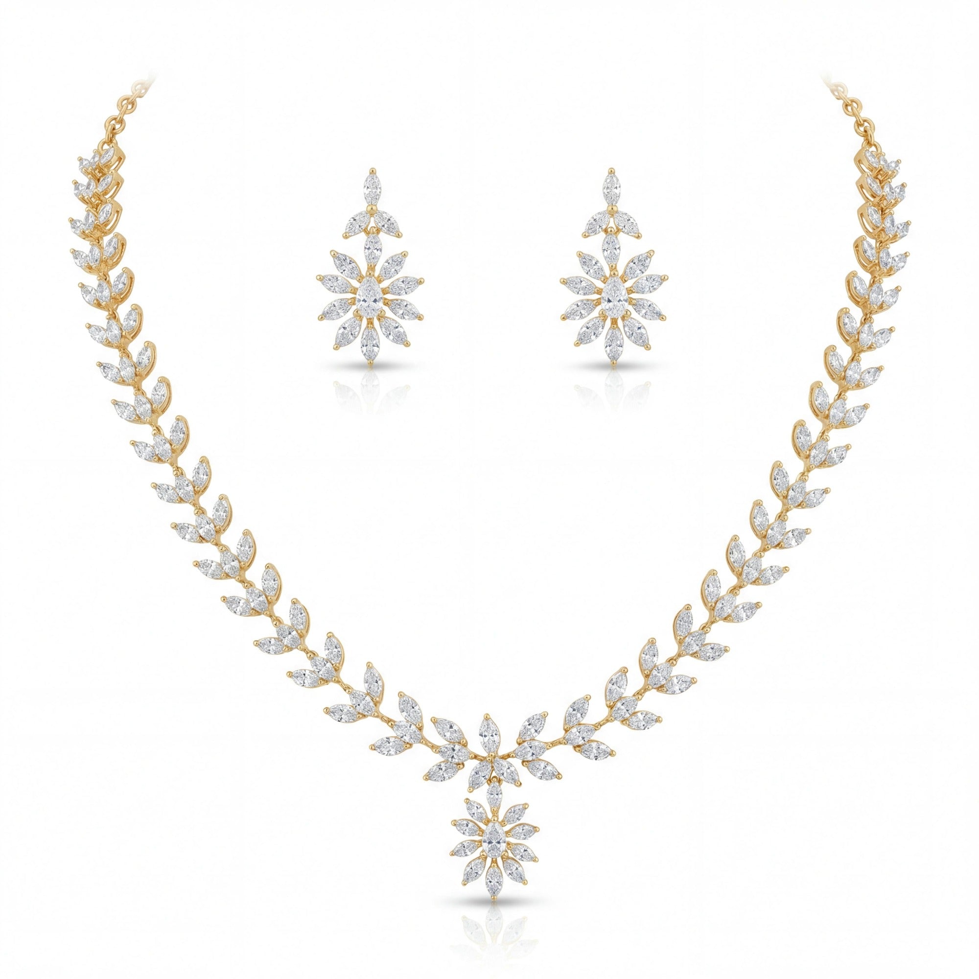 This 8 Carat MYZA set is a delicate and sophisticated celebration of nature-inspired geometry. By utilizing a high-purity gold setting and a refined carat weight, this ensemble offers a lighter, more versatile take on high-jewelry luxury.