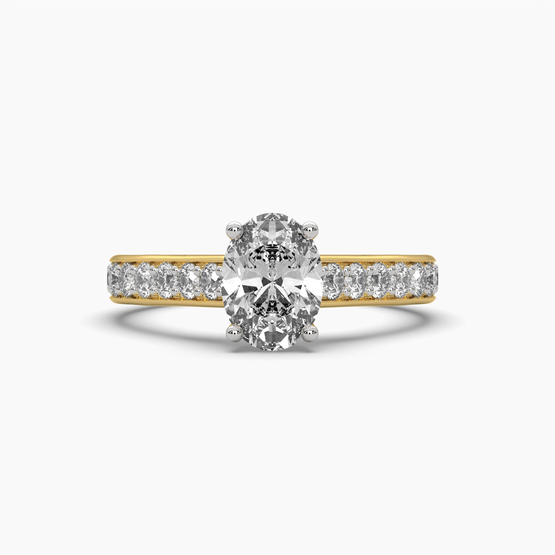 Close-up view of MYZA Diamonds' 1-carat oval cut lab-grown diamond ring in 18K hallmark gold. The image highlights the exquisite oval cut diamond's clarity and sparkle, emphasizing its luxurious yet sustainable design, perfect for engagement rings.