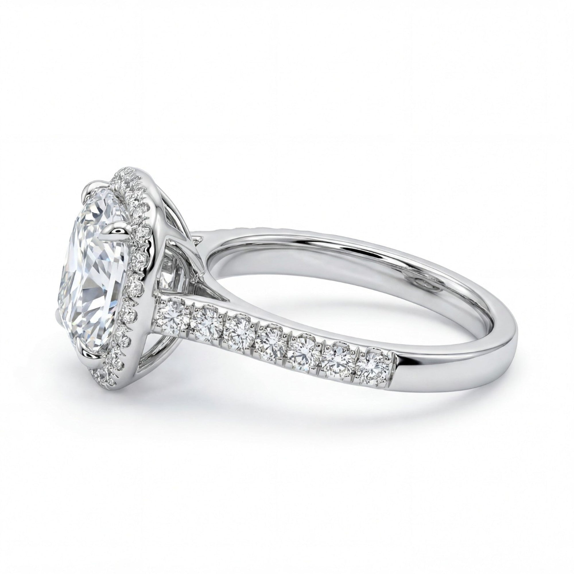 2.13 Carat MYZA IGI Certified Cushion Cut Lab-Grown Diamond Milgrain Ring in 18K Hallmarked White Gold