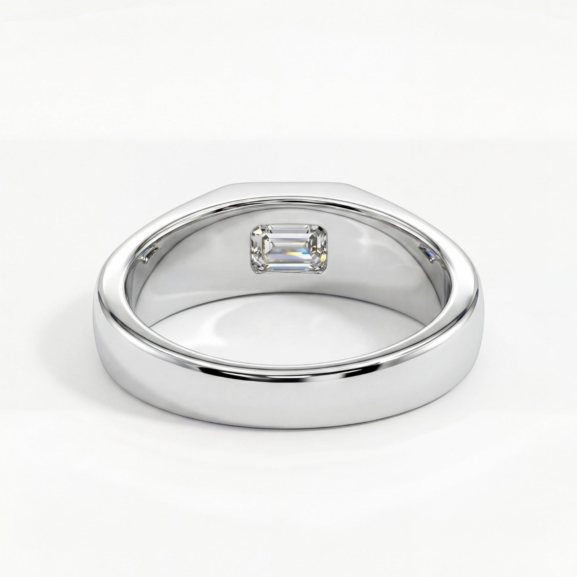 2 Carats MYZA IGI Certified Emerald Cut Lab-Grown Diamond Men's Ring in 18K Hallmarked White Gold