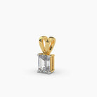 Front side view of MYZA Diamonds' emerald cut lab-grown diamond pendant in 18K hallmark gold. This elegant lab diamond pendant for women offers a sustainable, luxury alternative to traditional diamond jewelry, ideal for any sophisticated occasion.