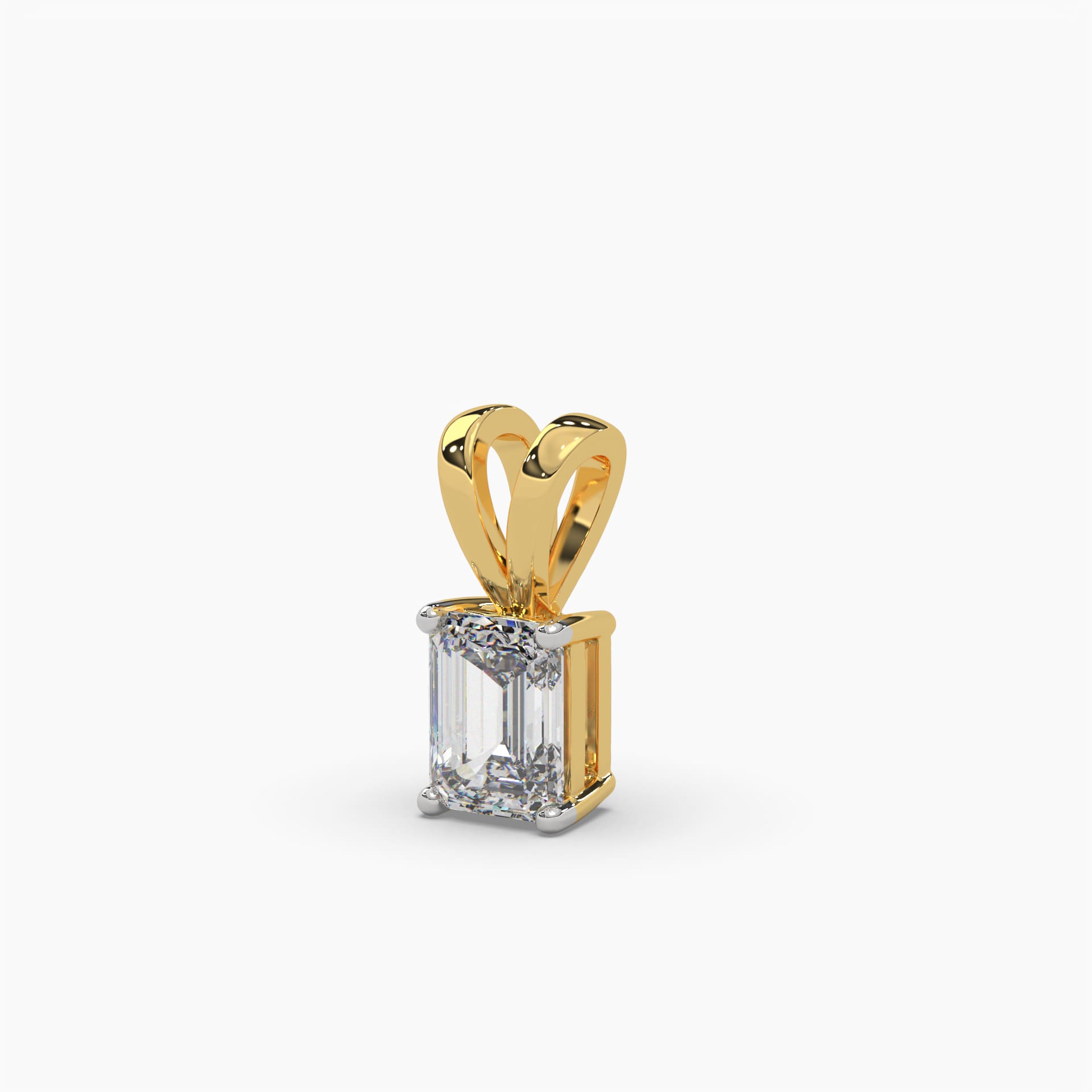 Front side view of MYZA Diamonds' emerald cut lab-grown diamond pendant in 18K hallmark gold. This elegant lab diamond pendant for women offers a sustainable, luxury alternative to traditional diamond jewelry, ideal for any sophisticated occasion.