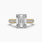 Front view of MYZA Diamonds' 3-carat eternity band emerald cut lab-grown diamond ring in 18K hallmark gold. This image showcases the continuous row of emerald cut diamonds, reflecting brilliance and elegance, highlighting the luxurious and sustainable design, perfect for engagement or wedding rings.