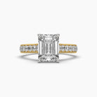 Front view of MYZA Diamonds' eternity band emerald cut lab-grown diamond ring in 18K hallmark gold. The image showcases the continuous row of stunning emerald cut lab-grown diamonds, reflecting brilliance and elegance. A timeless and sustainable choice for engagements or wedding bands.
