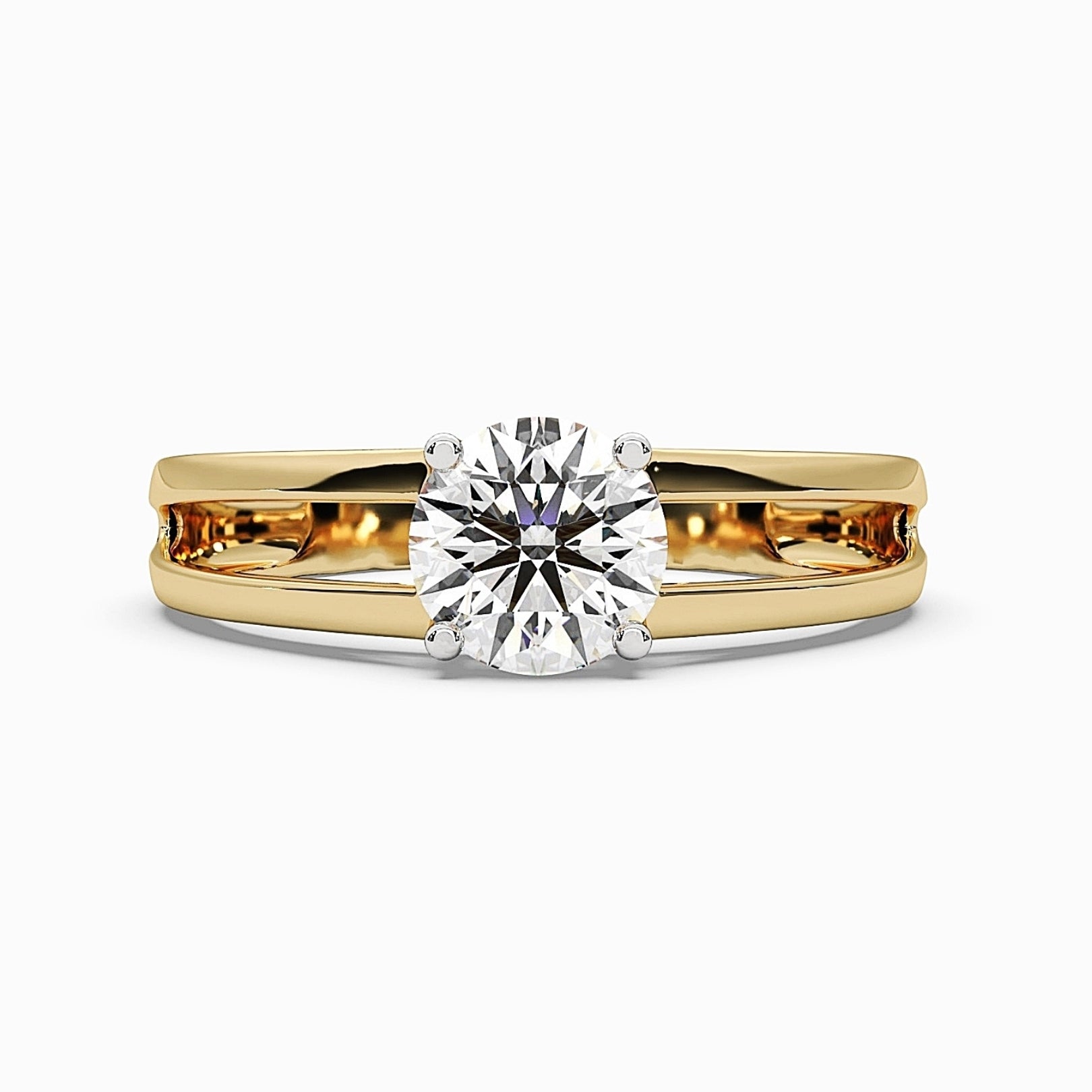 MYZA’s IGI Certified Lab-Grown Diamond Dual Band Ring in 18K hallmark gold, featuring two elegant, parallel bands adorned with sparkling diamonds. This unique dual-band design combines modern style with sustainable luxury, perfect for a sophisticated and timeless look.