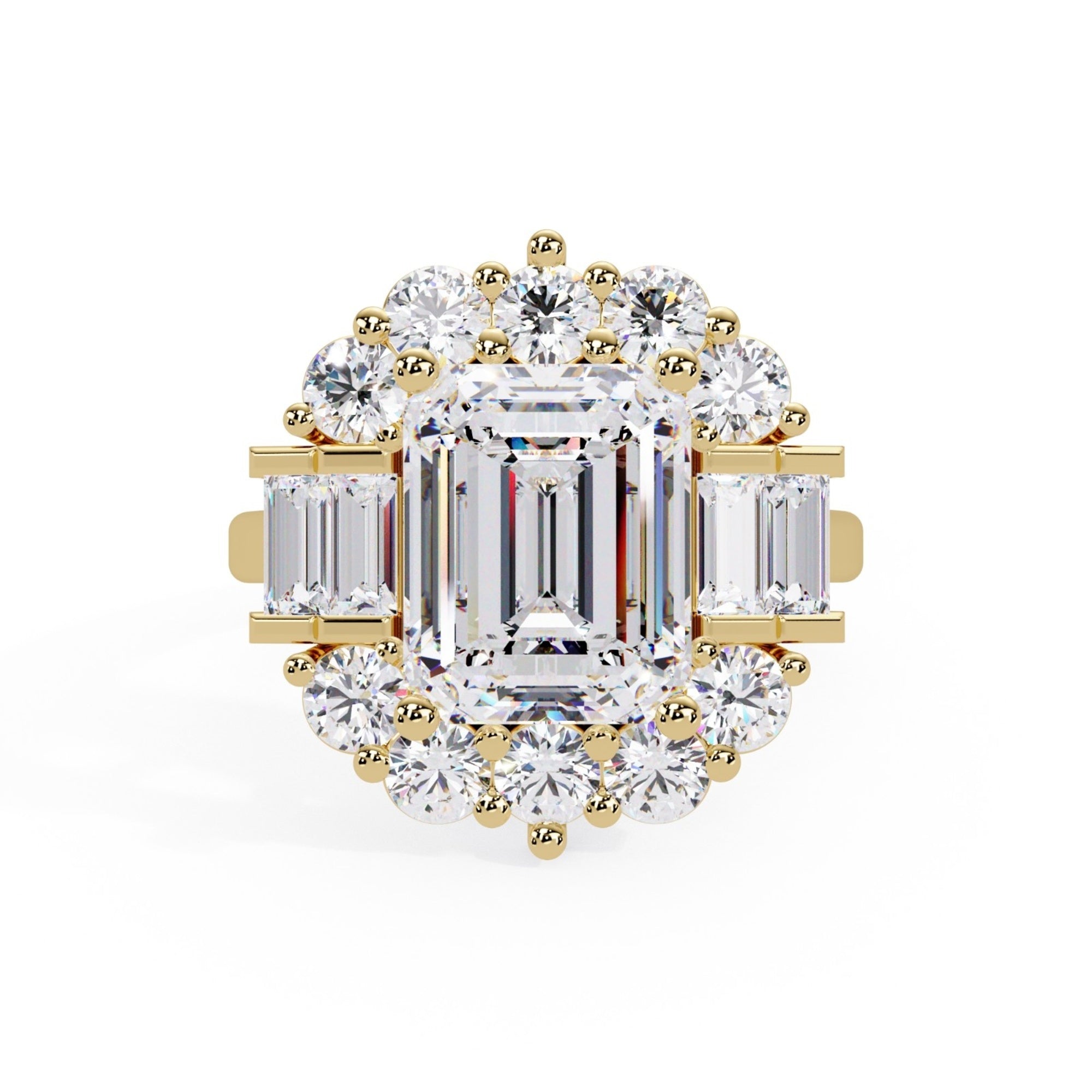 Shop MYZA's IGI Certified 4 Carat Emerald Cut Lab-Grown Diamond Ring in 18K Hallmark Gold. Ethically sourced, conflict-free & stunning. Free shipping available.