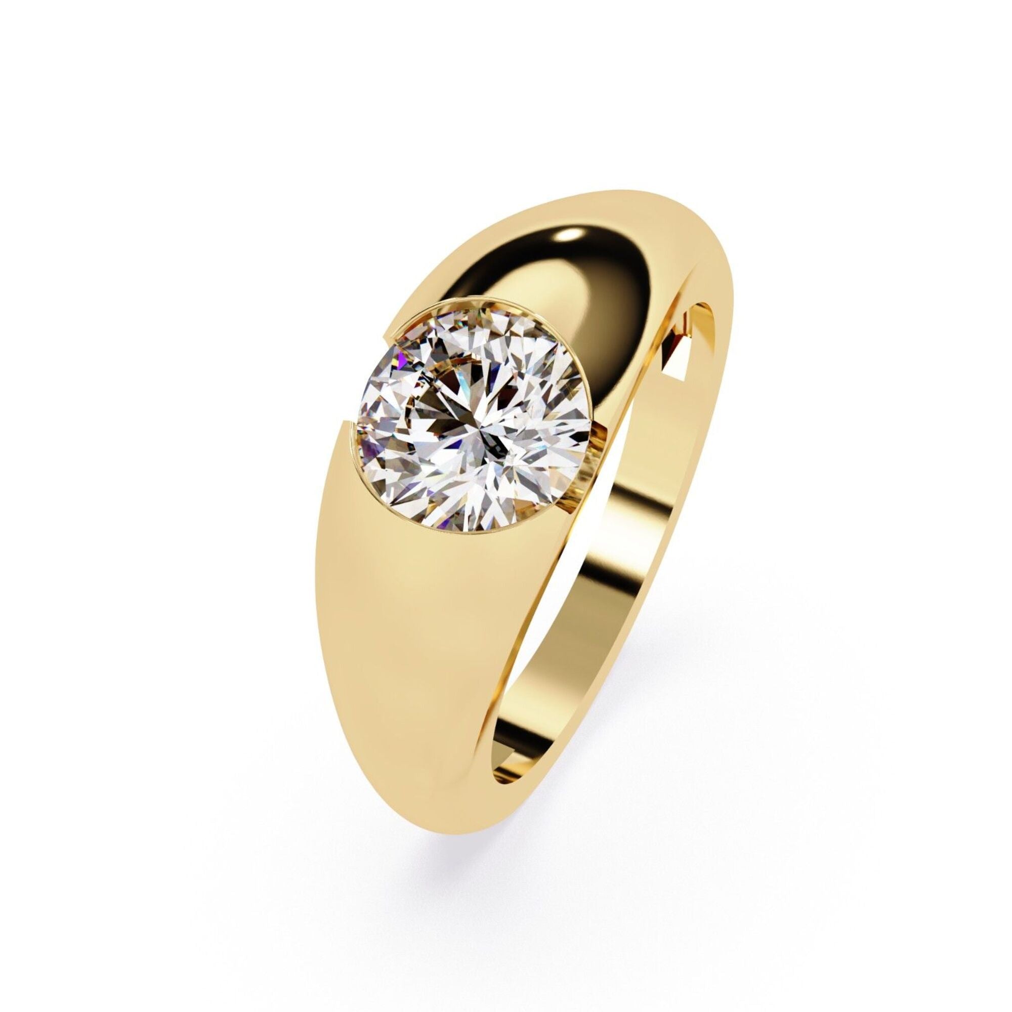 Shop MYZA's 1 Carat IGI Certified Round Brilliant Lab-Grown Diamond Dome Ring in 18K Hallmarked Gold. Ethical luxury. Certified brilliance. Free shipping in India.