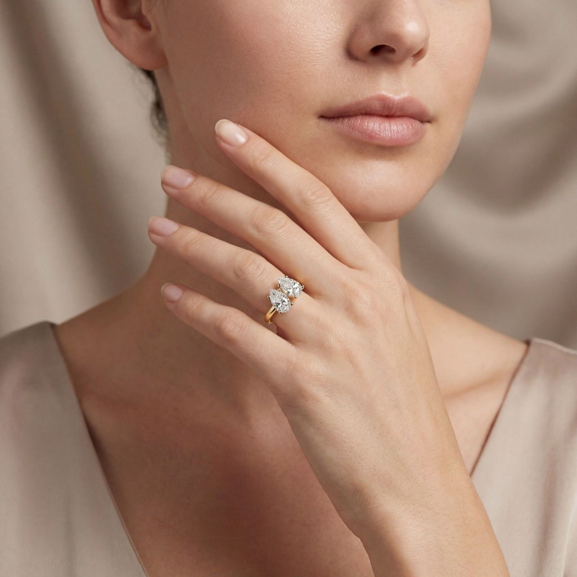 Shop MYZA's IGI Certified 2 Carat Pear Cut Lab-Grown Diamond Toi-et-Moi Ring in 18K Hallmarked Gold. Ethically grown, brilliantly crafted. Free shipping in India