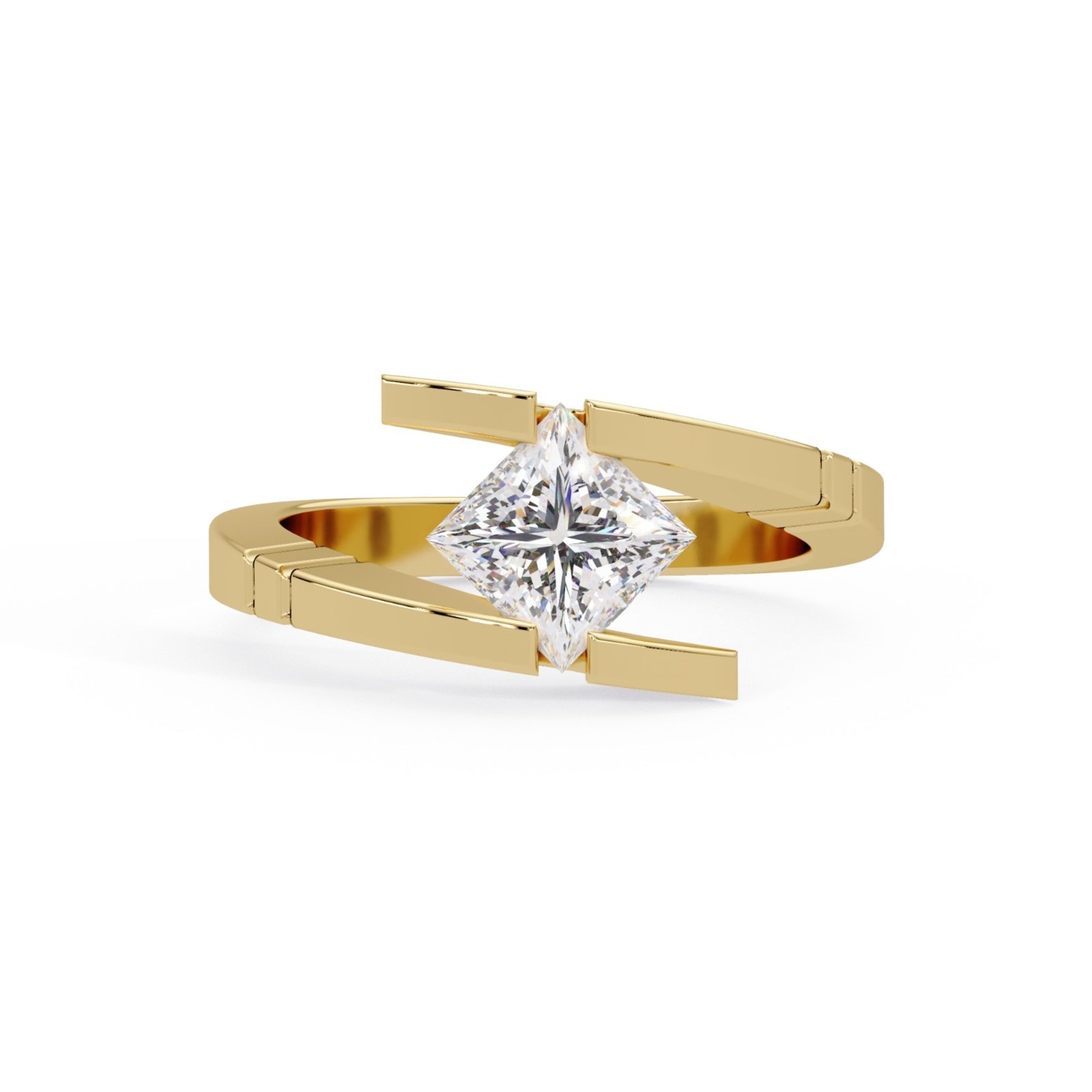 Shop MYZA's 1 Carat IGI Certified Princess Cut Lab-Grown Diamond Ring in 18K Hallmarked Gold. Ethical, brilliant & BIS certified. Free shipping across India.