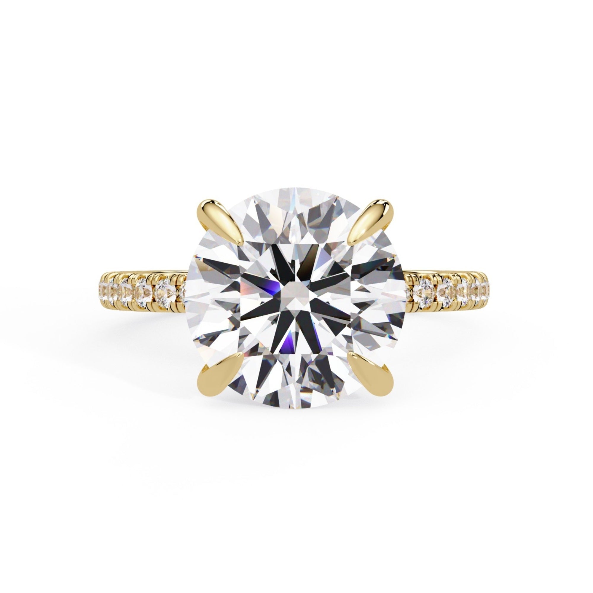 Elevate your forever with the MYZA 5 Carat Round Brilliant Cut Lab-Grown Diamond Ring — IGI certified, ethically crafted, and set in 18K hallmarked gold with 40 shimmering side diamonds.