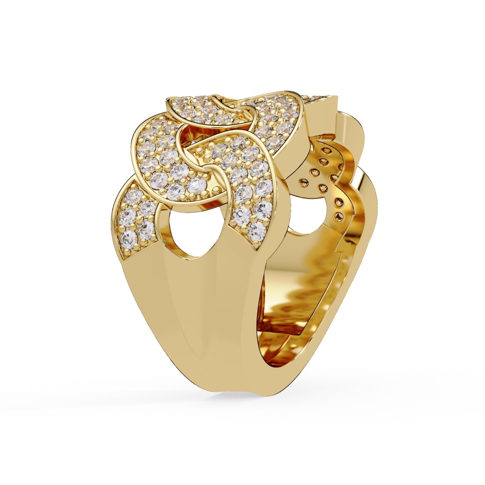 Shop MYZA's 1.47 ct round brilliant lab-grown diamond Cuban ring in 18K hallmarked gold. 98 IGI-certified diamonds. Ethical luxury. Free shipping in India.