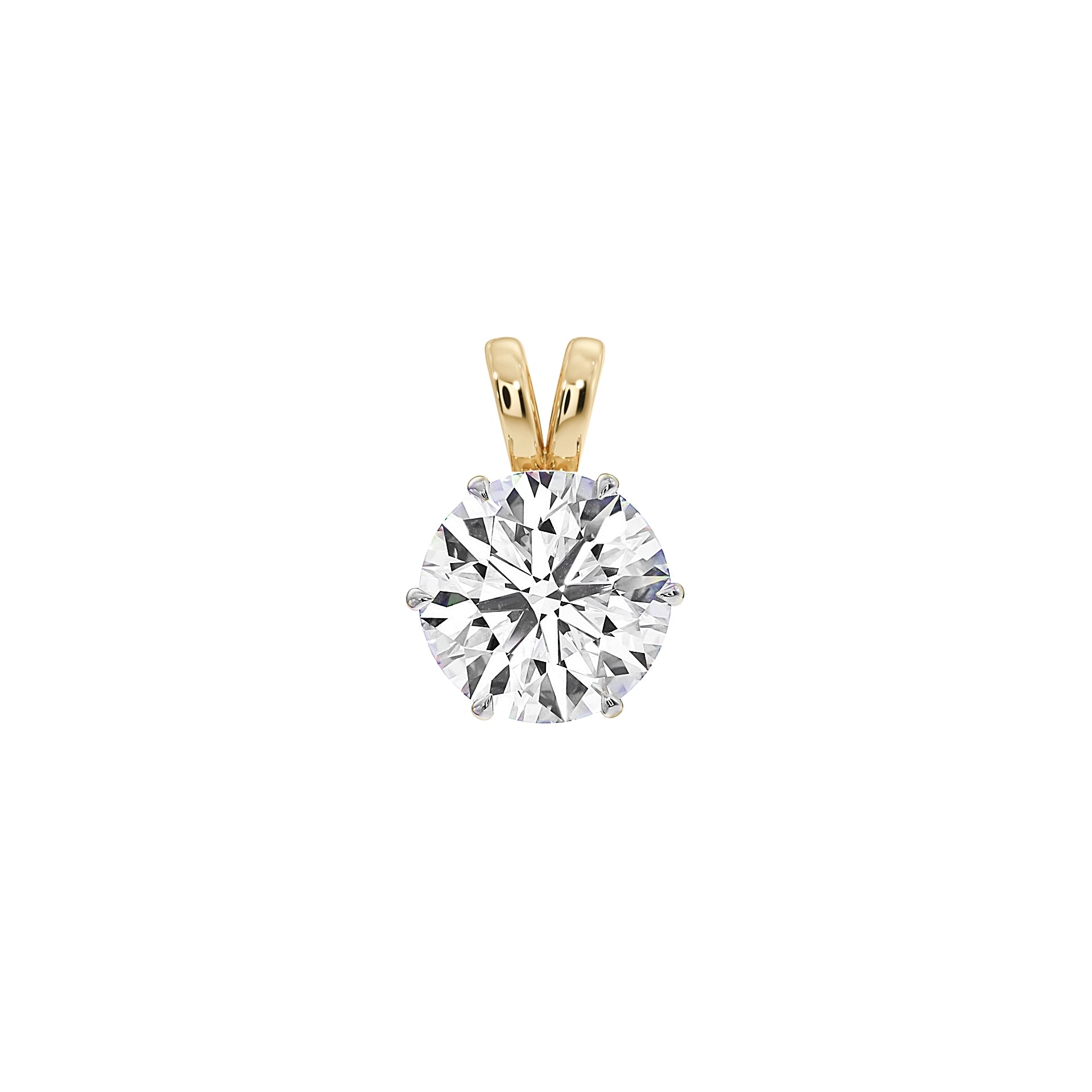 Front view of MYZA 1 carat IGI certified lab-grown diamond Pendant for women delicately set in secure six-prong settings crafted in 18kt hallmark yellow gold.