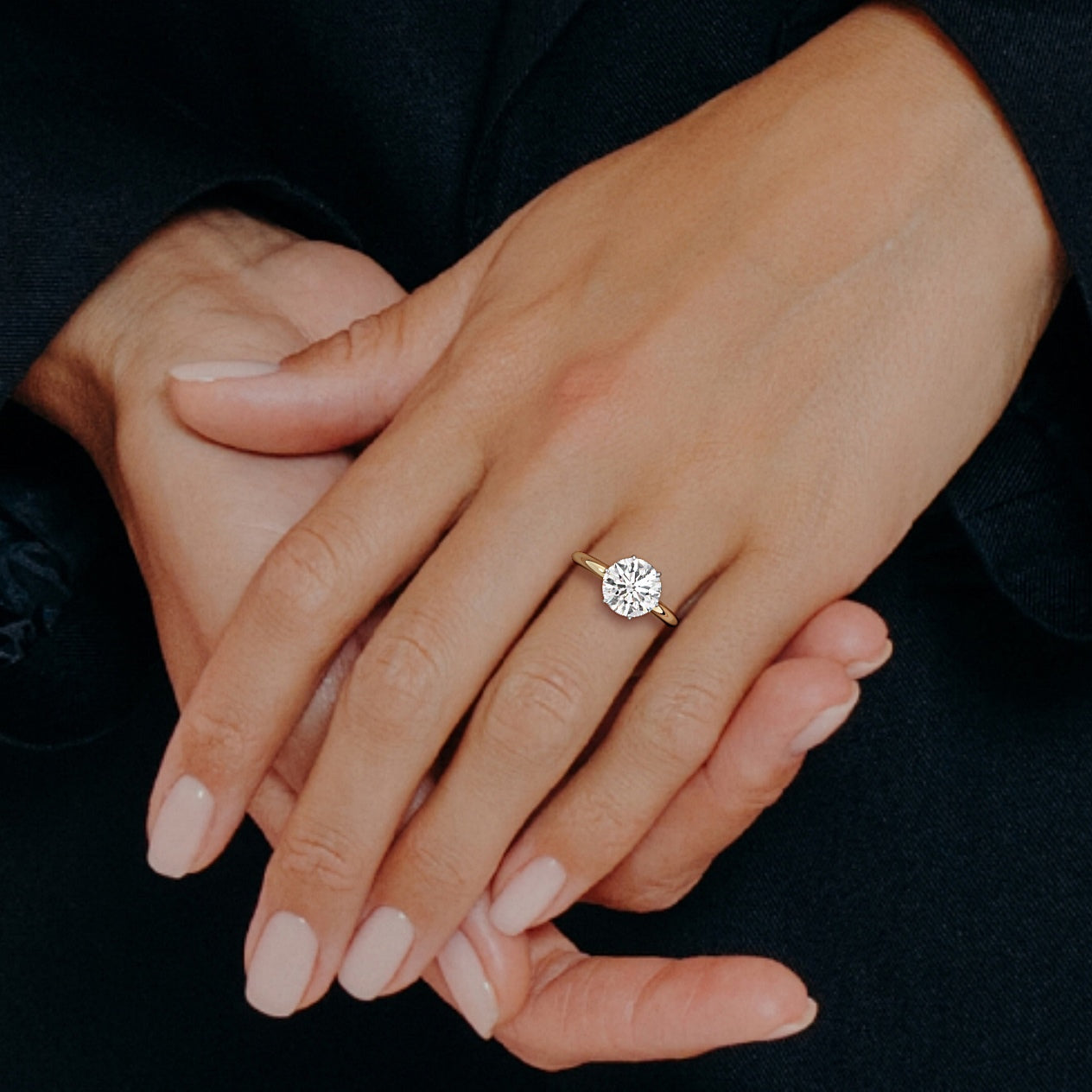 MYZA 3 carats IGI certified lab-grown diamond 18kt hallmark gold women's ring displayed on finger, showcasing ISO and BIS certifications. Genuine hallmark gold, IGI certified diamond, ISO, and BIS certifications guarantee quality and authenticity. Perfect choice for those seeking certified lab-grown diamond rings. Discover exquisite craftsmanship and quality assurance with this stunning women's ring.