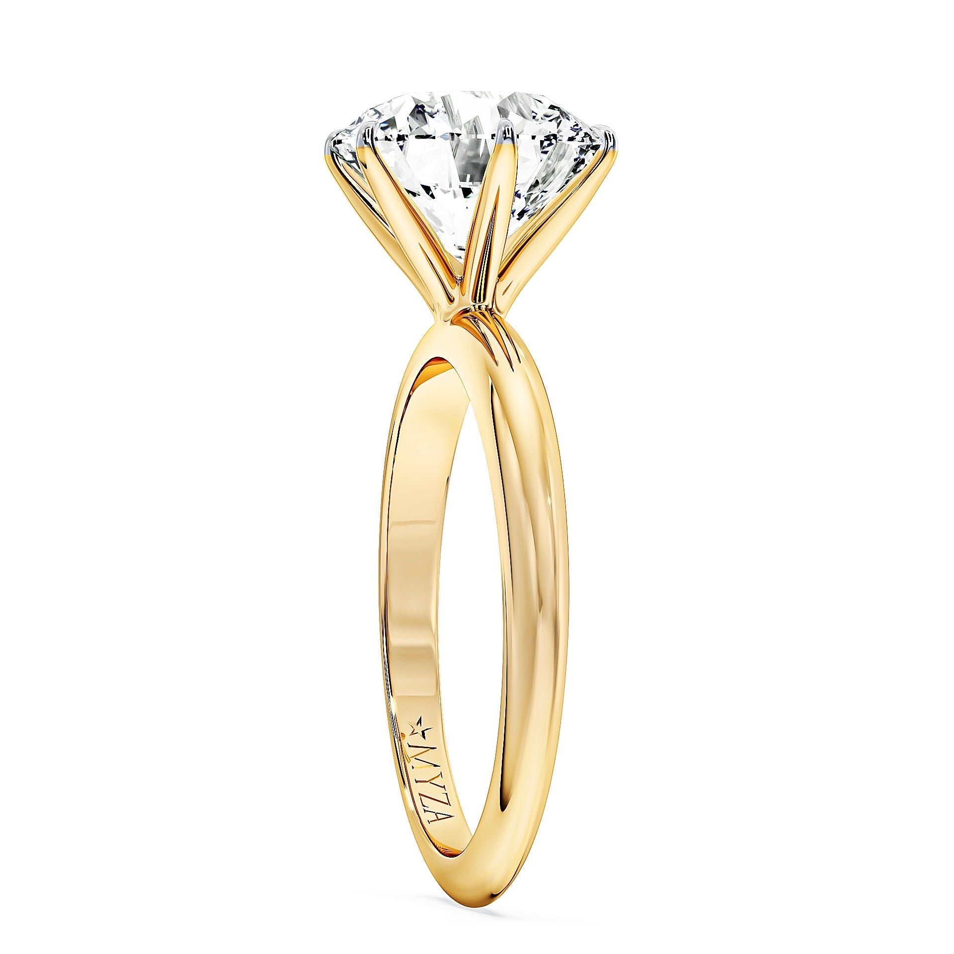 IGI certified lab-grown diamond ring in 18kt hallmark gold, MYZA. ISO and BIS certified for quality assurance. Women's ring with 3-carats diamond, three-quarter view. Shop now for authentic, ethically sourced jewelry.