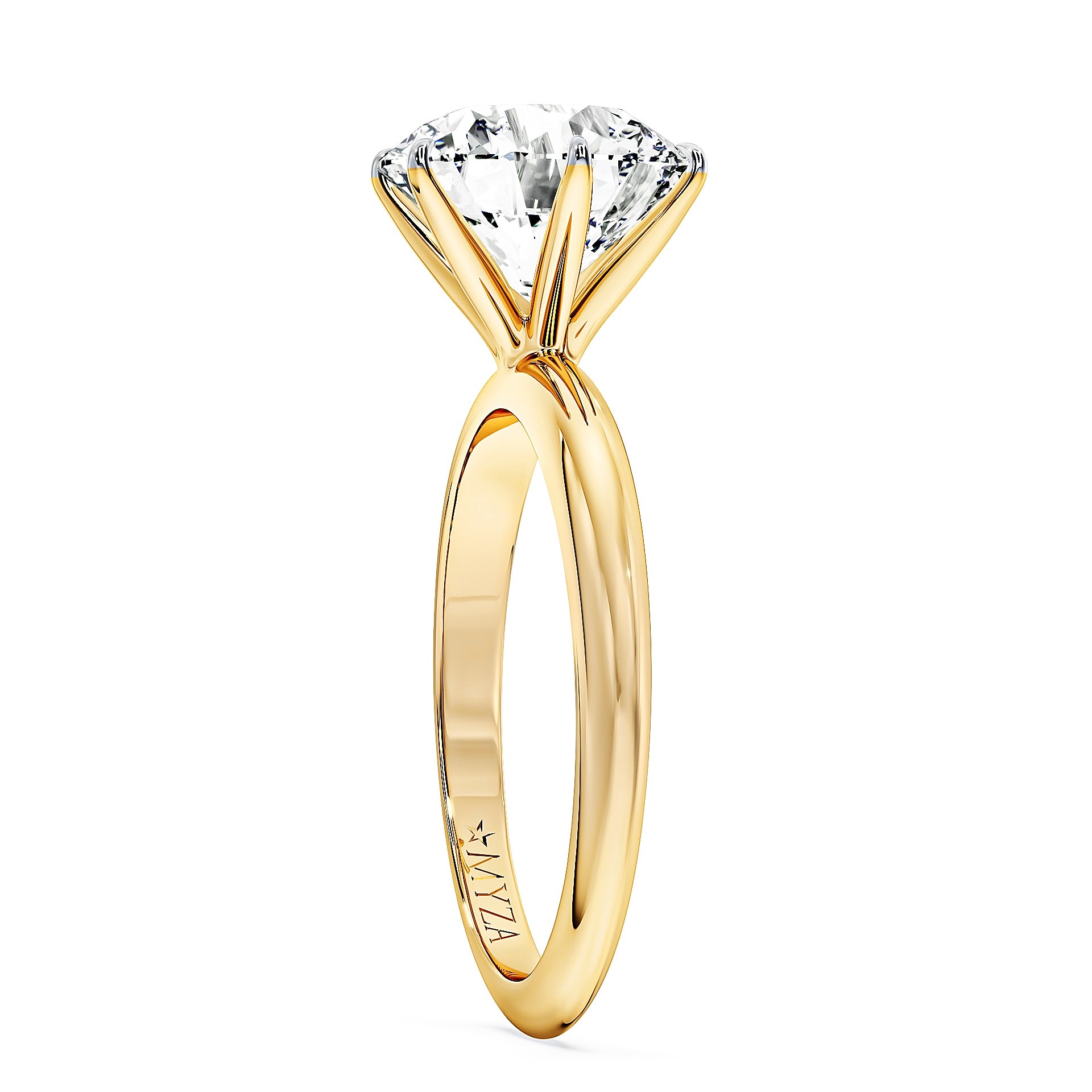 3-Carats IGI certified lab-grown diamond ring in 18kt hallmark gold, MYZA. ISO and BIS certified for quality assurance. Women's ring with 3-carats diamond, three-quarter view. Shop now for authentic, ethically sourced jewelry.