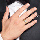 4-carat MYZA IGI certified lab-grown diamond men's ring worn on hand, featuring a sleek design in 18K hallmark gold. The eco-friendly lab-grown diamond shines brilliantly against the polished gold band, offering a perfect combination of luxury and modern masculinity. This men’s ring is an ideal choice for those seeking a timeless and sustainable jewelry piece.