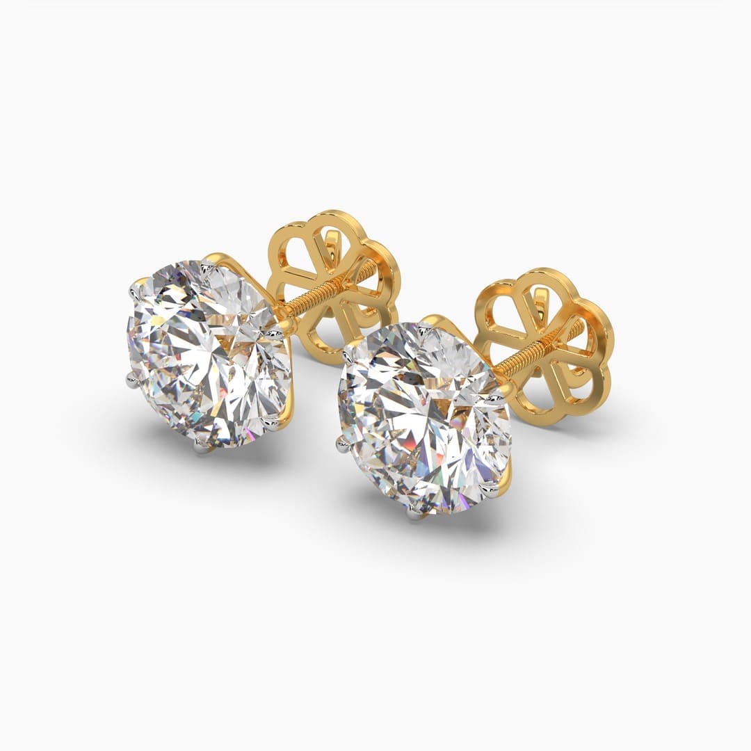 View the stunning side-front angle of MYZA's 4-carat IGI certified lab-grown diamond earrings, beautifully set in 18K hallmark gold. These earrings showcase a perfect balance of modern elegance and timeless luxury. Shop now for lab-grown diamond earrings that offer both brilliance and sustainability.