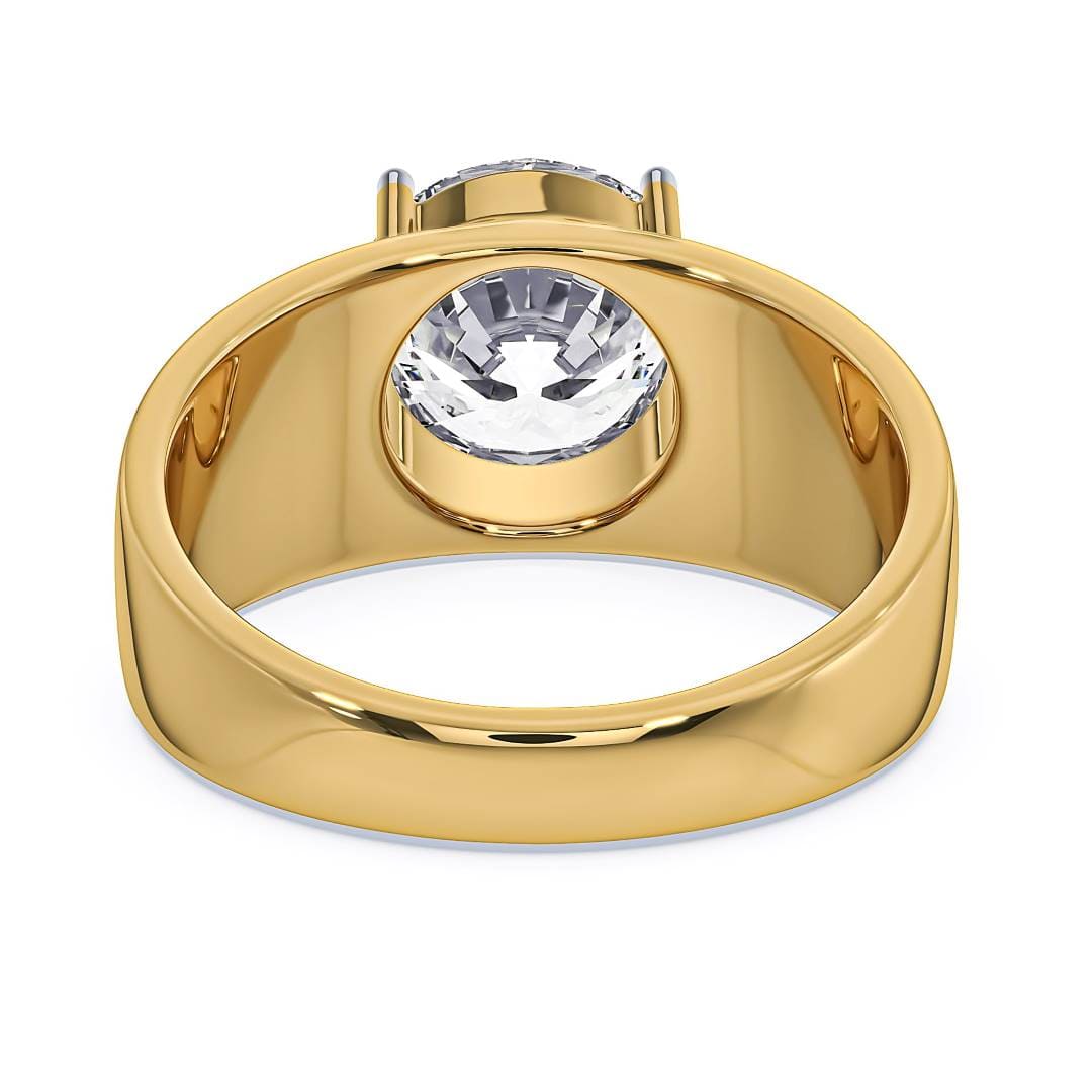 Explore the back side view of the 4-carat MYZA IGI certified lab-grown diamond men's ring in 18K hallmark gold. Get a detailed look at the polished design and craftsmanship that ensures comfort and durability. The sleek and sophisticated back profile adds to the luxurious appeal, making it a perfect choice for those seeking a refined, modern men’s diamond ring. Buy this elegant and sustainable men’s ring for a bold yet timeless statement.