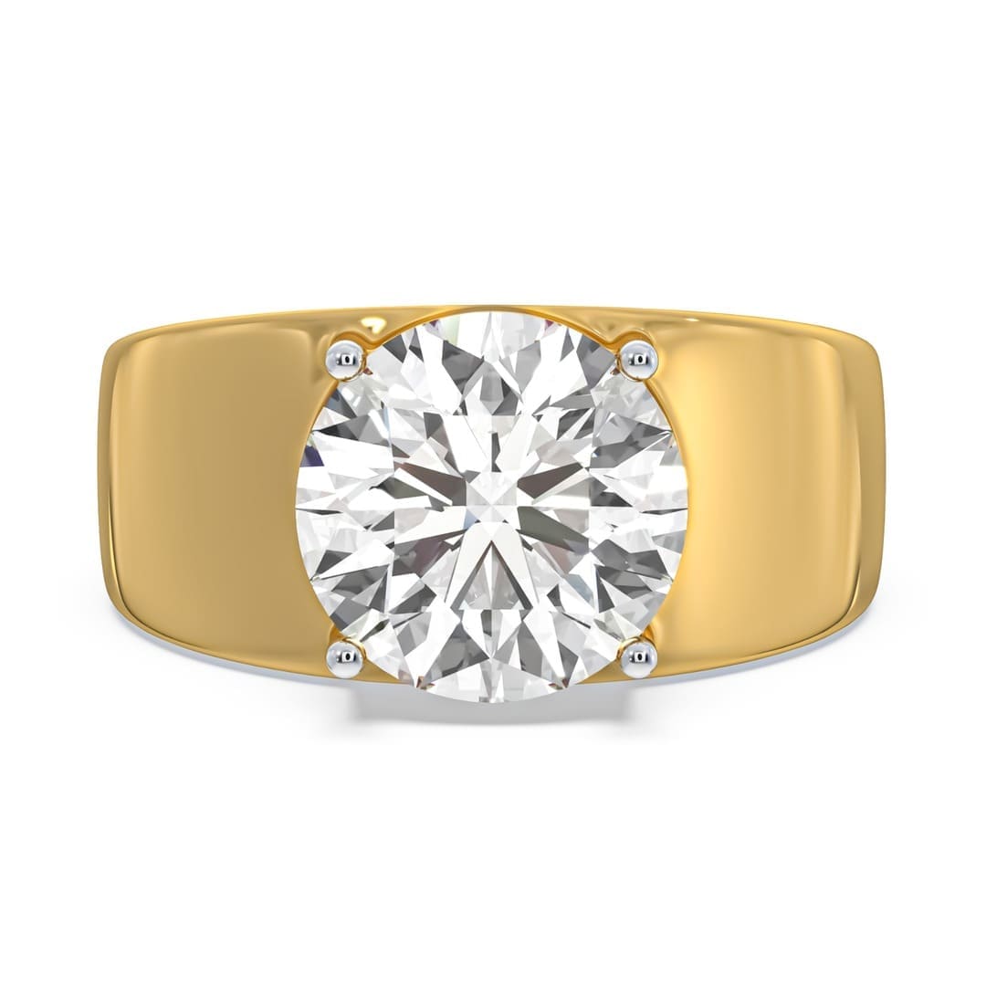 4-Carats Front view of MYZA 4 ct IGI certified lab-grown diamond men's ring in hallmark gold, showcasing ISO and BIS certification. This exquisite piece features precision craftsmanship and quality assurance, meeting the highest standards. Discover the epitome of elegance and authenticity with our meticulously crafted jewelry, perfect for the discerning customer searching for certified lab-grown diamonds and hallmark gold rings.