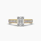 Close-up view of MYZA Diamonds' eternity band emerald cut lab-grown diamond ring in 18K hallmark gold. The ring features a continuous row of stunning emerald cut lab-grown diamonds, offering a luxurious and sustainable choice for an engagement or wedding ring, symbolizing everlasting love.