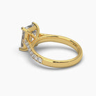 Top front view of MYZA Diamonds' 3-carat eternity band emerald cut lab-grown diamond ring in 18K hallmark gold. This perspective highlights the continuous row of emerald cut diamonds, showcasing their brilliance and the elegant band design, ideal for an engagement or wedding ring with sustainable luxury.