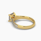 Side view of MYZA Diamonds' 2-carat eternity band with princess cut lab-grown diamonds in 18K hallmark gold. This angle showcases the sleek band profile, highlighting the precise setting of square-cut diamonds, with a focus on the ring’s elegant design and sustainable luxury.