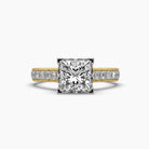 Front view of MYZA Diamonds' 2-carat eternity band with princess cut lab-grown diamonds in 18K hallmark gold. This close-up captures the continuous row of square-cut diamonds, showcasing the ring’s brilliant sparkle, fine detailing, and sustainable luxury, perfect for weddings or special moments.