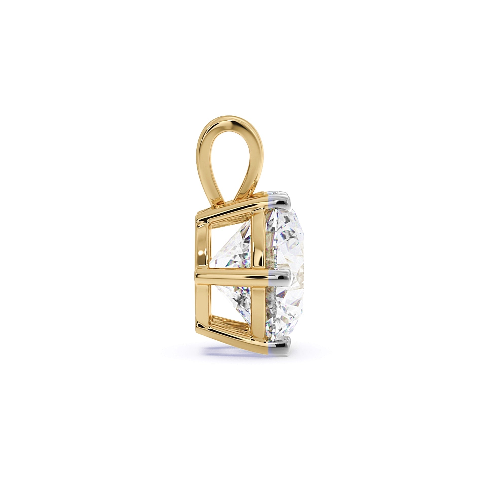 all-groups Side view of MYZA 2 carat IGI certified lab-grown diamond Pendant for women delicately set in secure six-prong settings crafted in 18kt hallmark yellow gold.