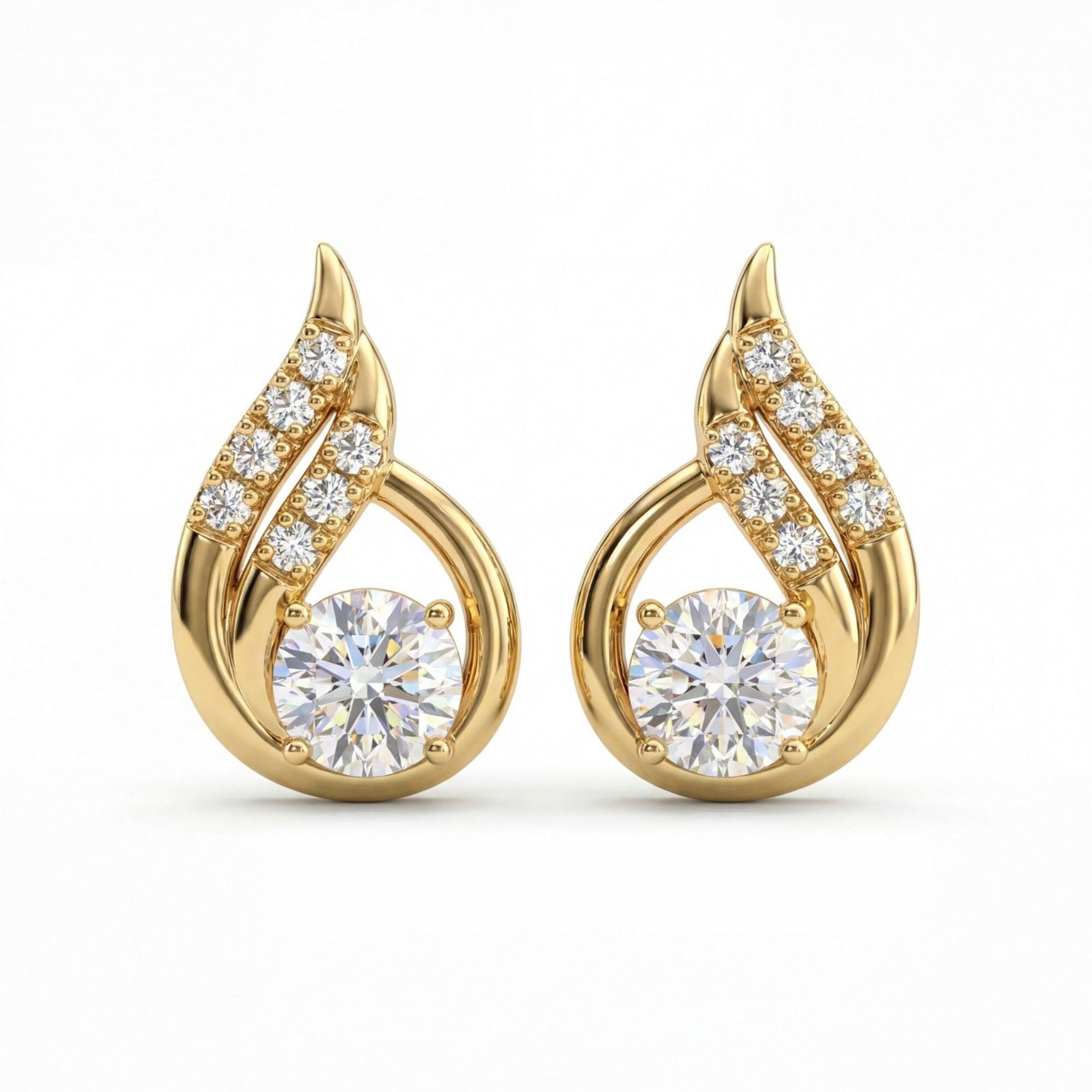 1.21 Carats (0.605 Carat Each x 2 Pcs) MYZA IGI Certified Round Brilliant Lab-Grown Round Diamond Tear Drop Earrings in 18K Hallmarked Gold