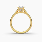 Top view of MYZA Diamonds' eternity band featuring princess cut lab-grown diamonds in 18K hallmark gold. This angle highlights the seamless arrangement of square-cut diamonds, emphasizing the brilliance and luxurious design of the ring, perfect for special occasions or as an engagement band with sustainable elegance.