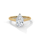 MYZA classic 1-carat pear-shaped lab-grown diamond ring with a plain yellow gold band, shown from the front view. This elegant ring features a timeless design that highlights the diamond’s unique shape and high-quality craftsmanship.
