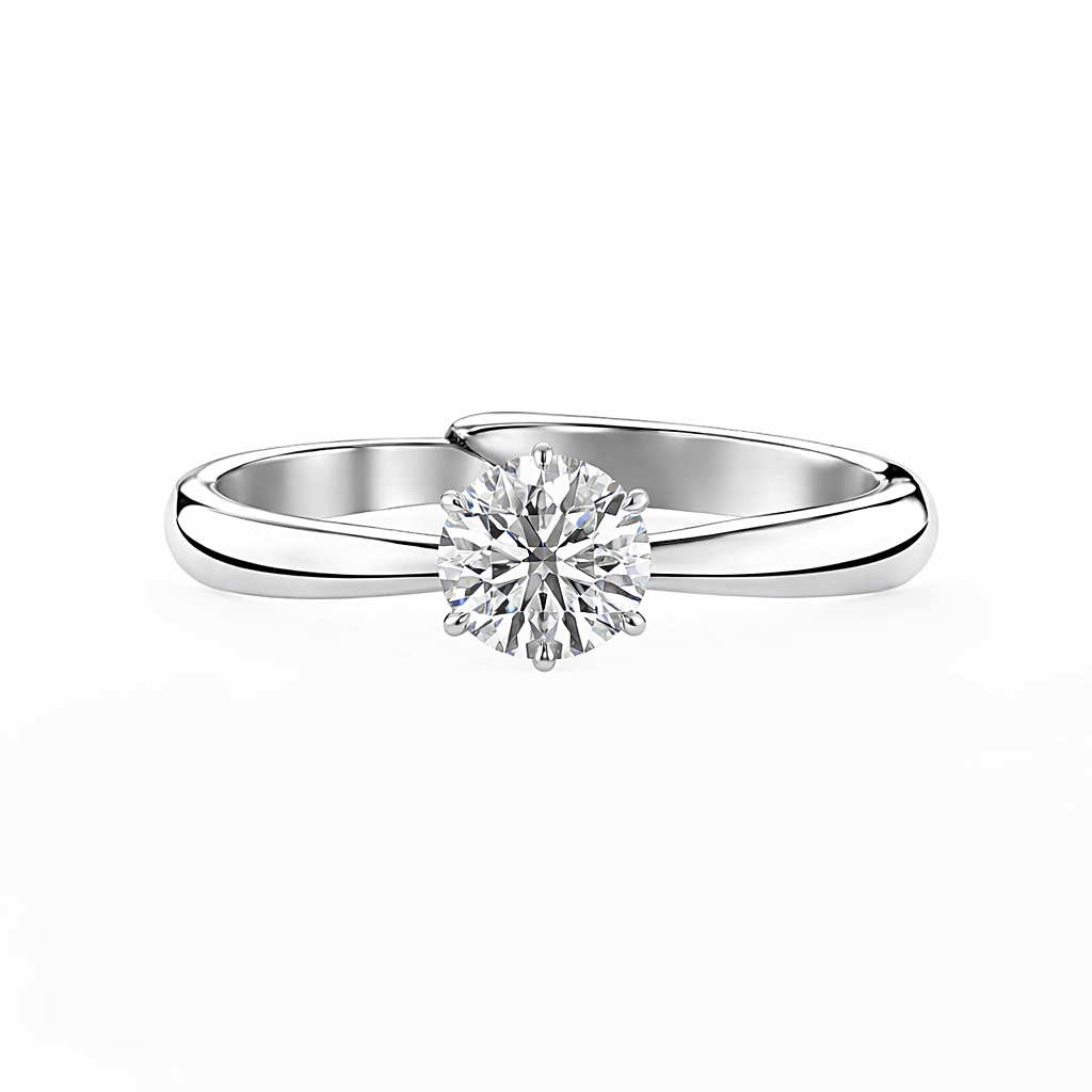 Silver ring with a diamond on a white background