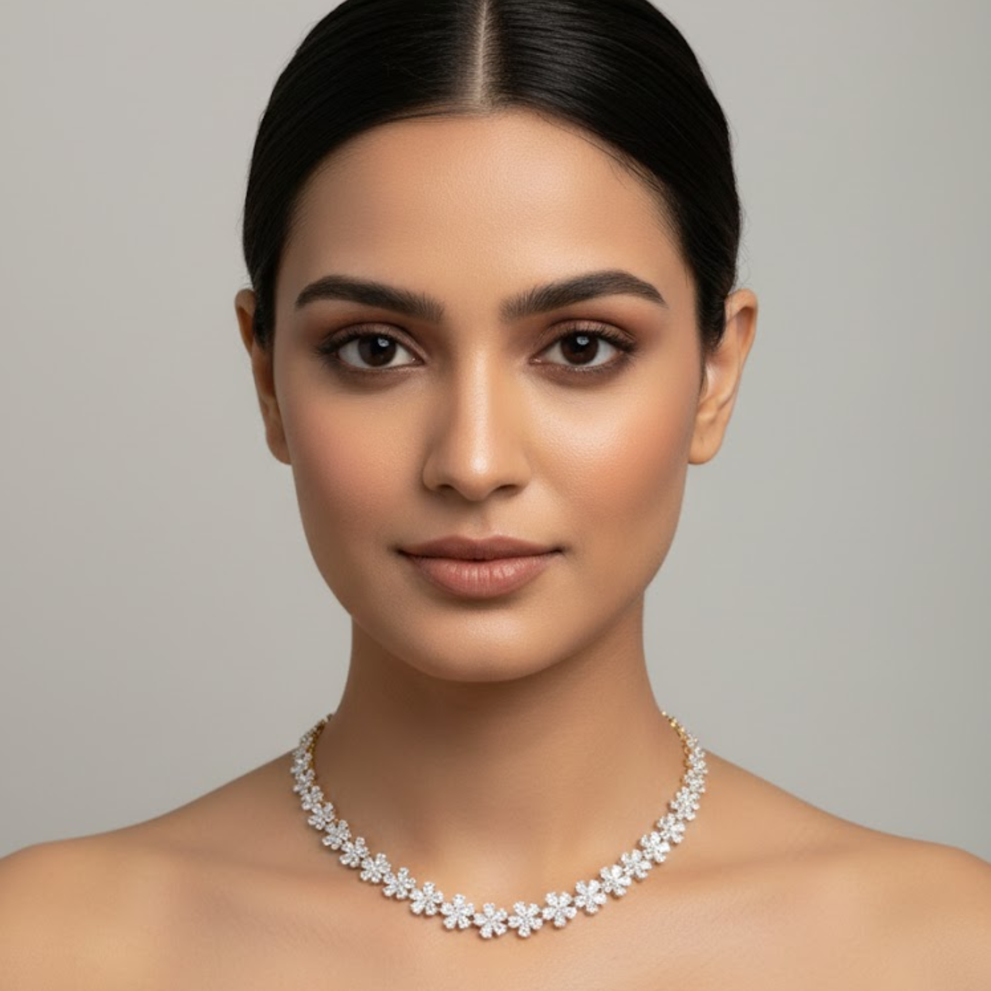 The MYZA Diamond Necklace features a design that maximizes light dispersion through a balanced arrangement of multiple diamond shapes, totaling 13 carats.