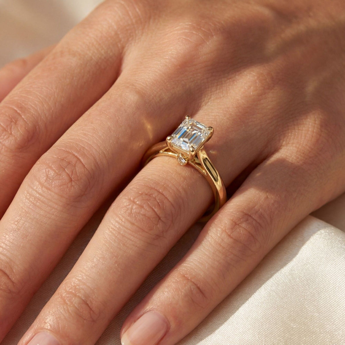 1 Carat MYZA IGI Certified Emerald Cut Lab-Grown Diamond Ring in 18K Hallmarked Gold