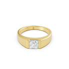 Front view of MYZA IGI Certified Princess Cut Lab-Grown Diamond Men’s Ring in 18K yellow gold, highlighting the centered princess-cut diamond and sleek gold band. A bold and elegant men’s diamond ring design crafted for modern sophistication.