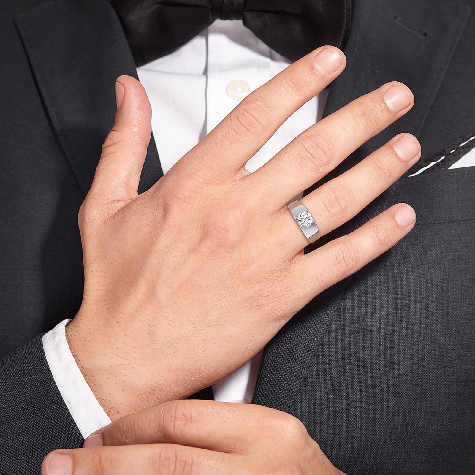 2-Carat MYZA Sterling Silver Ring - MYZA, a sophisticated men's handwear choice for refined style