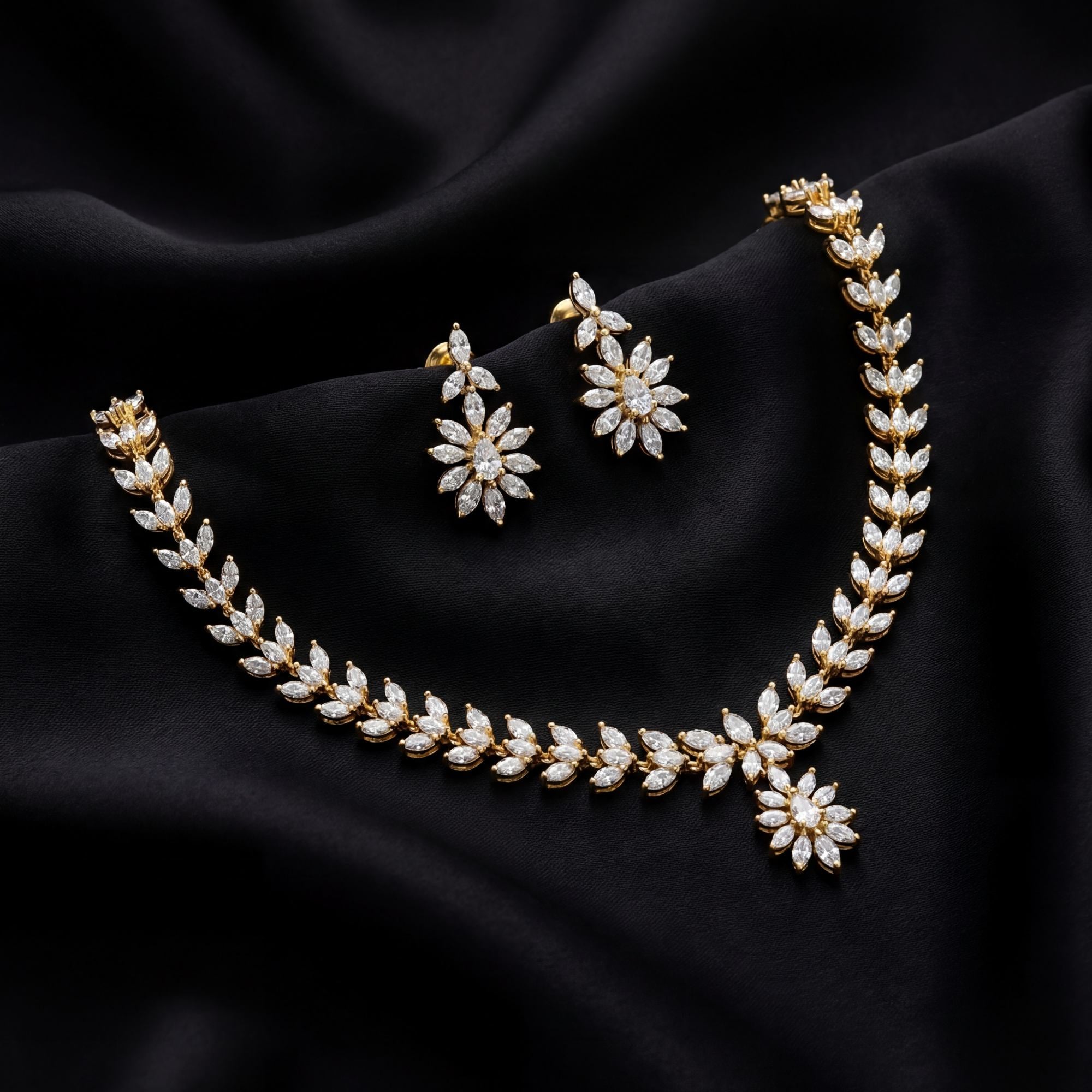 This 8 Carat MYZA set is a delicate and sophisticated celebration of nature-inspired geometry. By utilizing a high-purity gold setting and a refined carat weight, this ensemble offers a lighter, more versatile take on high-jewelry luxury.