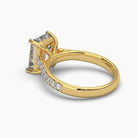 Back side view of MYZA Diamonds' 4-carat eternity band emerald cut lab-grown diamond ring in 18K hallmark gold. This perspective highlights the smooth inner band and the precise setting of the emerald cut diamonds, emphasizing the exceptional craftsmanship and sustainable luxury of the design, ideal for engagement or wedding rings.