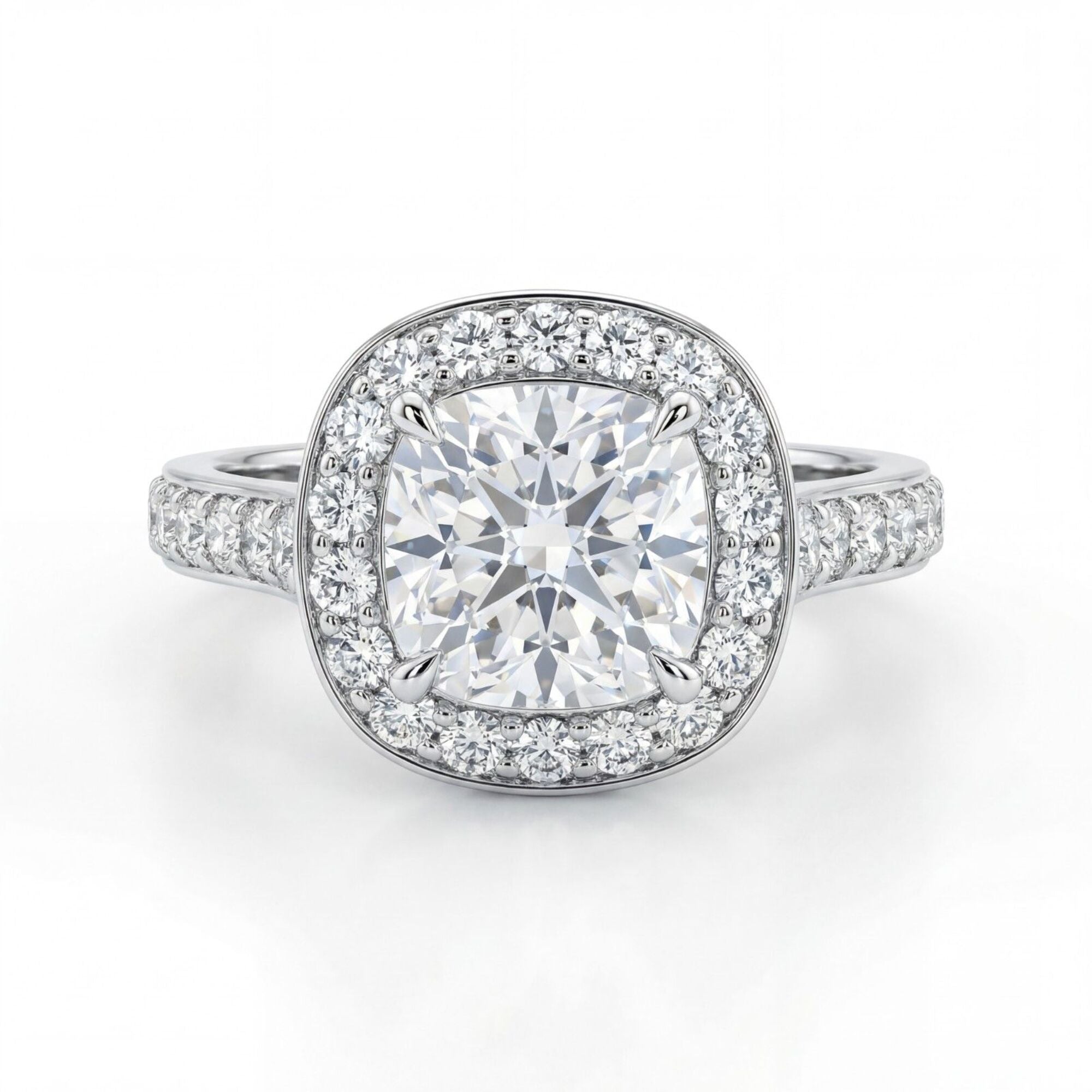 2.13 Carat MYZA IGI Certified Cushion Cut Lab-Grown Diamond Milgrain Ring in 18K Hallmarked White Gold