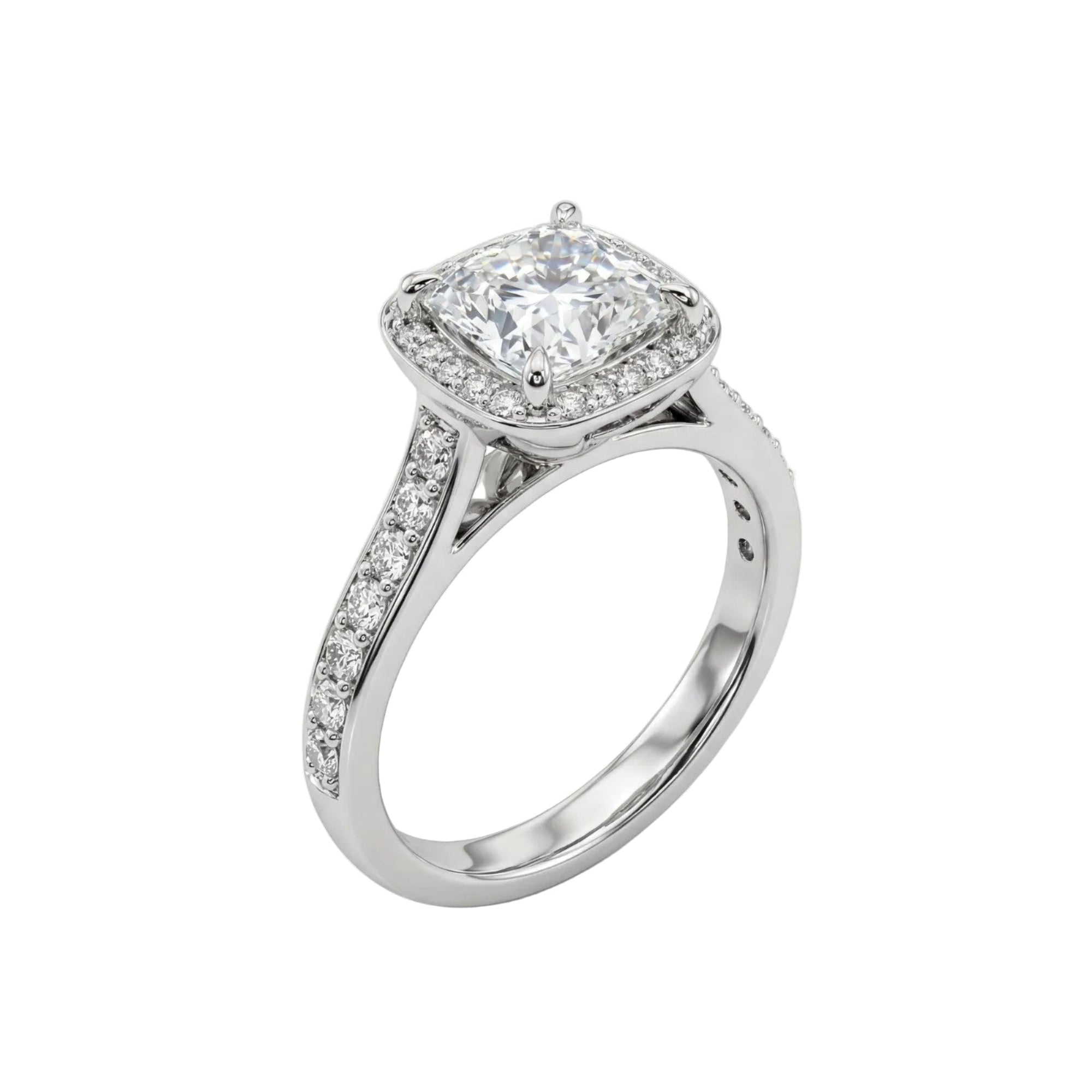 2.13 Carat MYZA IGI Certified Cushion Cut Lab-Grown Diamond Milgrain Ring in 18K Hallmarked White Gold