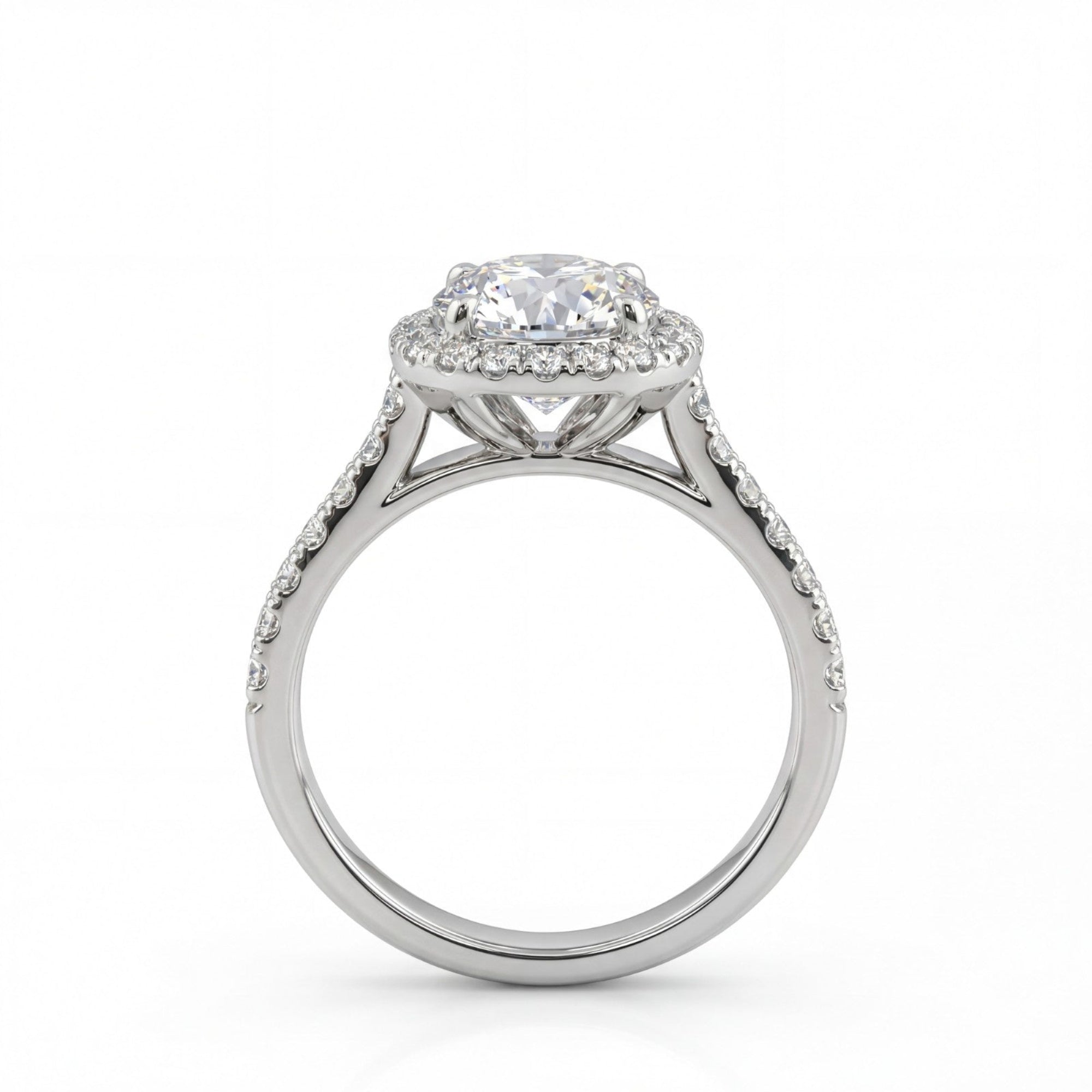 2.13 Carat MYZA IGI Certified Cushion Cut Lab-Grown Diamond Milgrain Ring in 18K Hallmarked White Gold