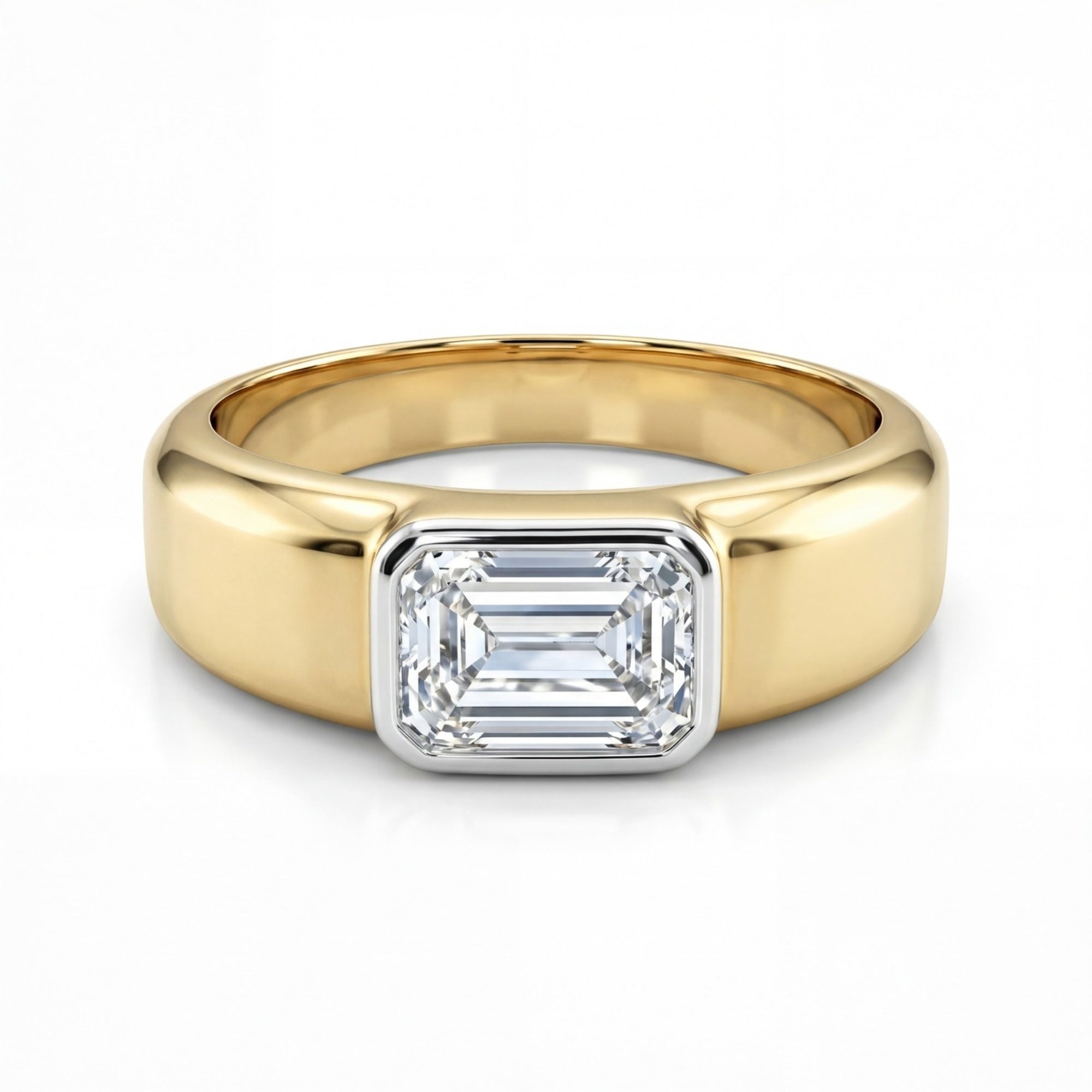 2 Carats MYZA IGI Certified Emerald Cut Lab-Grown Diamond Men's Ring in 18K Hallmarked Gold