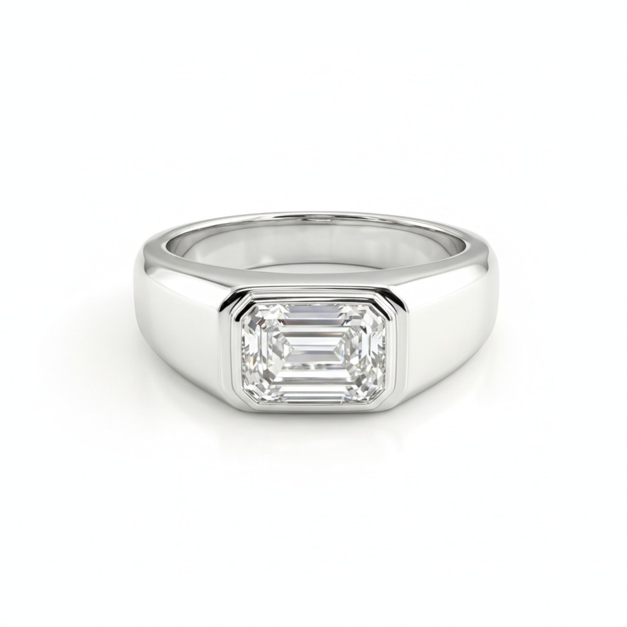 2 Carats MYZA IGI Certified Emerald Cut Lab-Grown Diamond Men's Ring in 18K Hallmarked White Gold