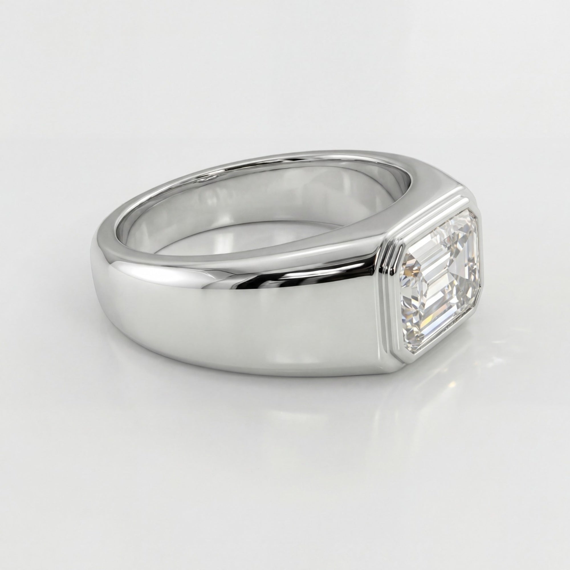 2 Carats MYZA IGI Certified Emerald Cut Lab-Grown Diamond Men's Ring in 18K Hallmarked White Gold